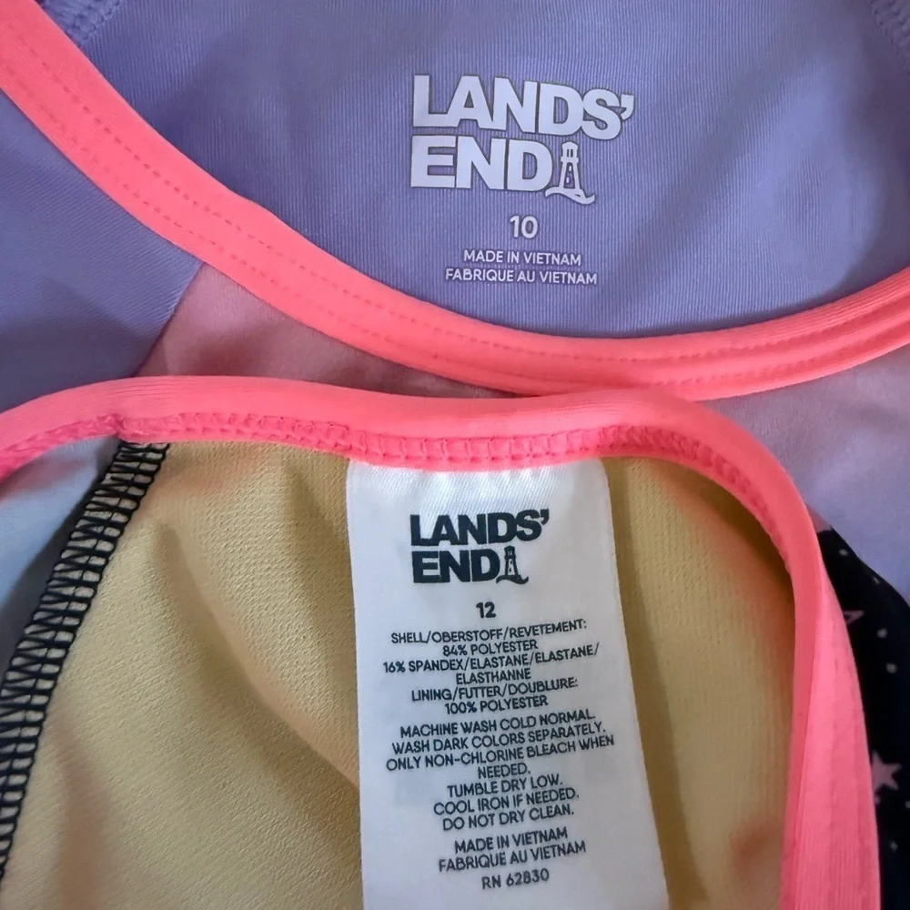 Lands end kids swimsuit Girls Size 12 swimsuit top unicorn W/ Size 10 swim shirt